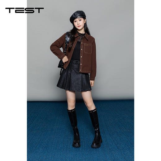 冬上新黑色皮面百褶高腰显瘦甜酷风穿搭吸睛必备摆裙3254006 商品图6