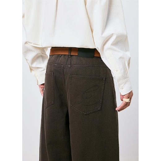 棉仓3661019001-【层序之间】复古棕色水洗宽松牛仔裤阔腿微弯刀版型 商品图1