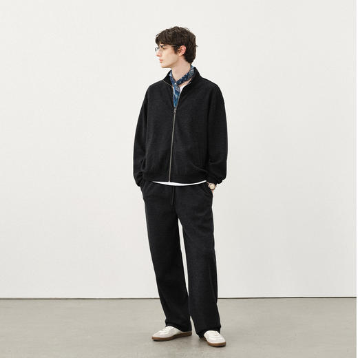 714street仿羊绒毛呢垂感卫裤2025秋冬休闲裤松弛感老钱风裤子男 商品图3