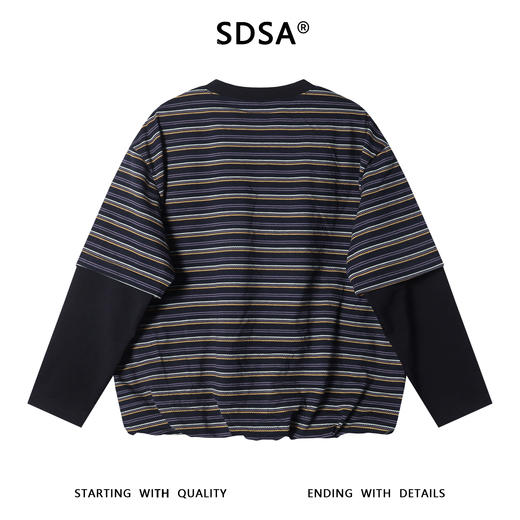 T4929SDSA秋冬新款痞帅男装韩系撞色条纹圆领假两件长袖T恤休闲上衣 商品图5
