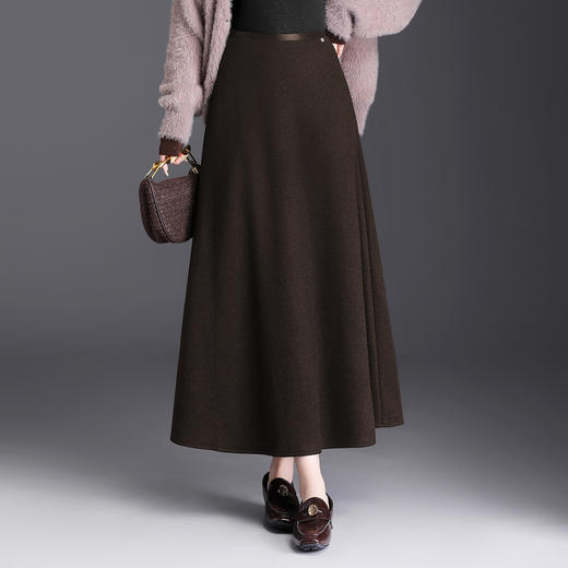 QYM M273-Y羊毛A字长裙时尚毛呢半身裙百褶高腰毛呢裙 商品图0