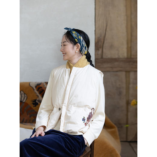 牧衣游原创 刺绣60支棉红嘴雁羽绒马夹蓬松保暖宽松百搭开衫 轻语 商品图1