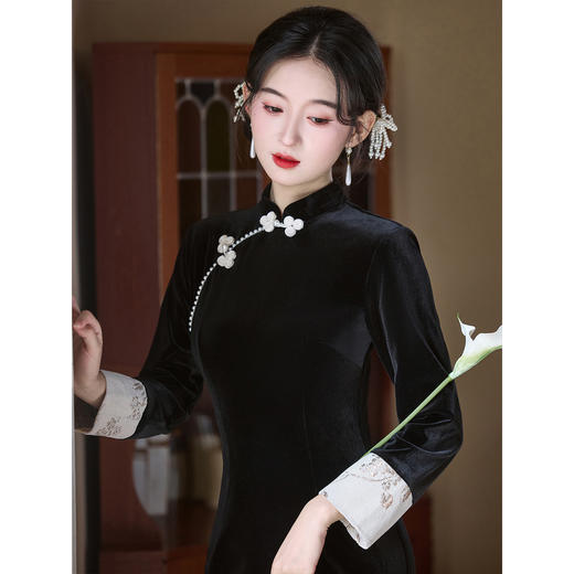 【花鸟词】改良优雅气质高级感，显瘦修身黑色旗袍LSB3999 商品图4