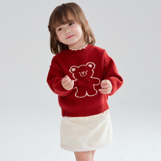 笛莎Deesha 2025冬季女童童趣可爱小熊提花套头针织衫 商品图2