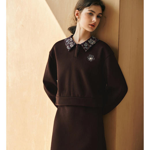 OLrain欧芮儿2025新款女冬季休闲翻领加厚加绒卫衣半裙套装两件套 商品图1