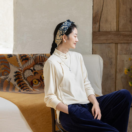 牧衣游原创 棉混纺衬衫新款百搭质朴文艺复古立领新中式开衫 七琪 商品图0