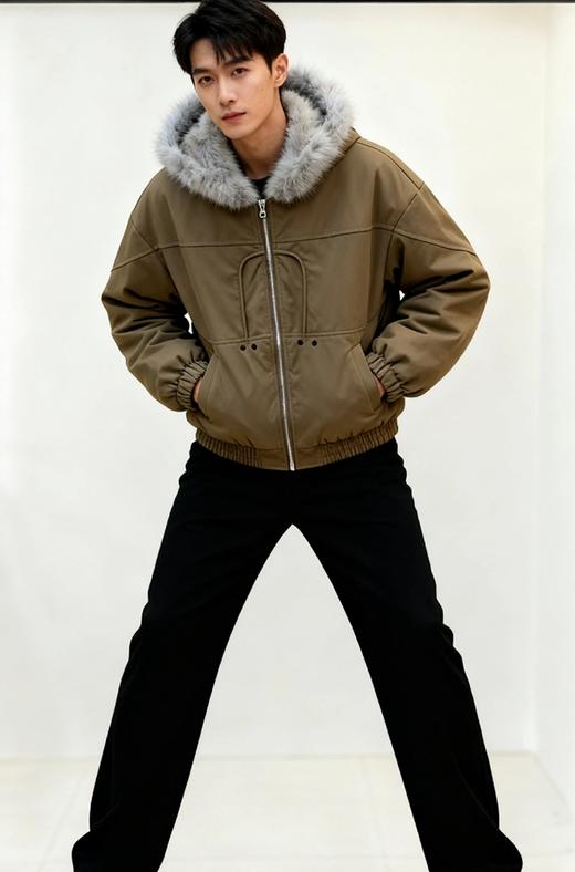 【毛领柔滑密实 保暖堪比羽绒服 宽松版型】Schenvega情侣款仿水貂毛领派克服棉服（E72-SG-552） 商品图4