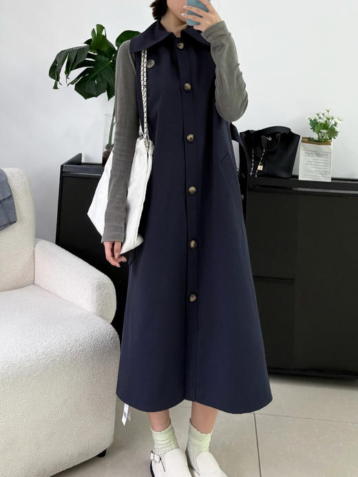 专柜实拍【官网1k+两件套装】拉夏贝尔/La Chapelle摩登风范、挺括不凡高级感风衣套装提升气质长裙+坎肩外套 商品图9