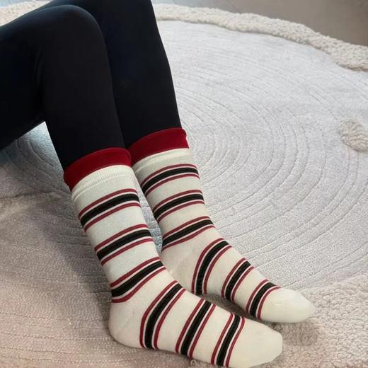 好好看！混纺拼色毛绒袜子 简约条纹中筒袜组合 商品图2