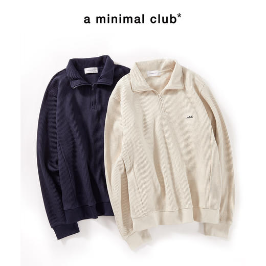 a minimal club刺绣logo华夫格半拉链卫衣翻领长袖半开襟AM59ST15 商品图1