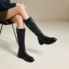 千百度粗跟显瘦骑士靴女牛皮瘦瘦靴黑色高筒长靴子A25539390 商品缩略图2