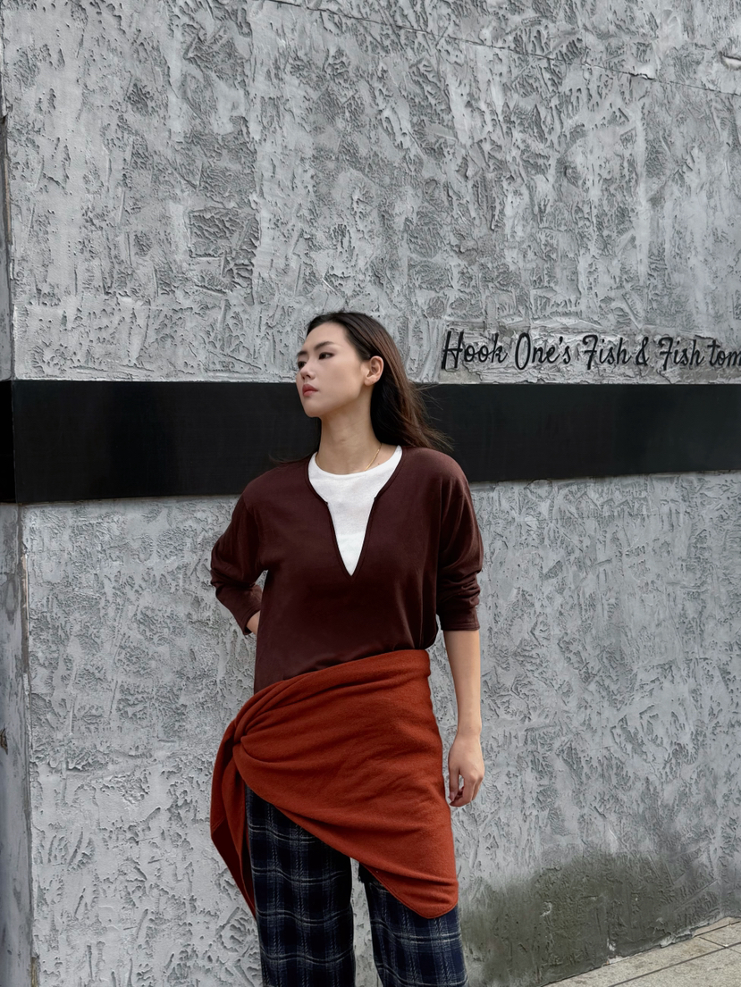 【撞色设计】噢蜜ooomeooo羊毛🦙宽松打底衫