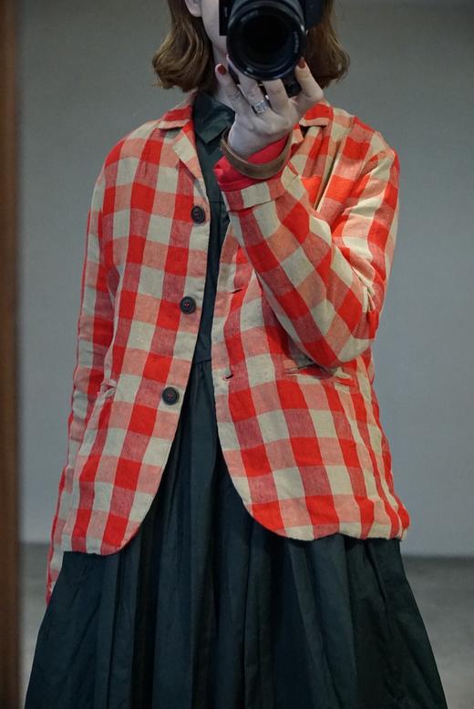 (5折) AEQUAMENTE 圆弧下摆格纹夹克短外套 商品图12