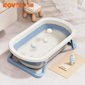 日康（rikang）婴儿洗澡盆折叠盆儿童浴盆 可配浴床浴垫浴网 X1033-3 雾蓝 商品图6
