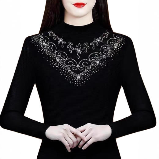 KQL A39N5505洋气百搭蕾丝衫镶钻减龄妈妈打底衫 商品图3