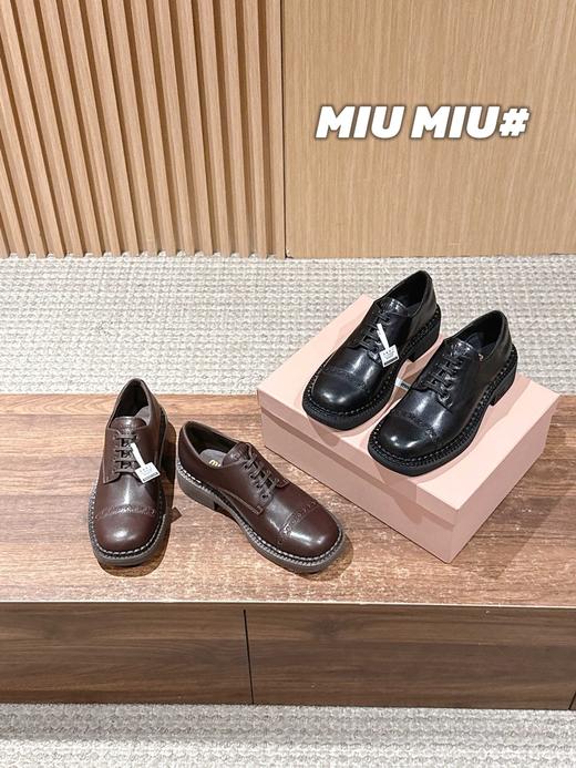 缪缪 新款系带深口单鞋高版本秋季新款英伦真皮平底圆通粗跟百搭德比鞋（DBG） 商品图2