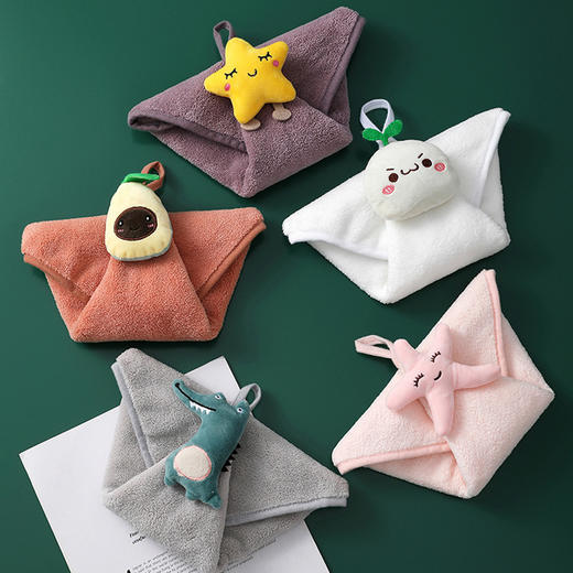 【一次抢3件更划算！】珊瑚绒擦手巾 吸水挂式 幼儿园小毛巾可爱手帕 厨房浴室可挂方巾 商品图1