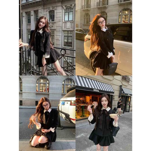 LIN BOUTIQUE 秀场款金丝椰蓉粗花呢编制撞色领短外套+半裙套装 商品图3