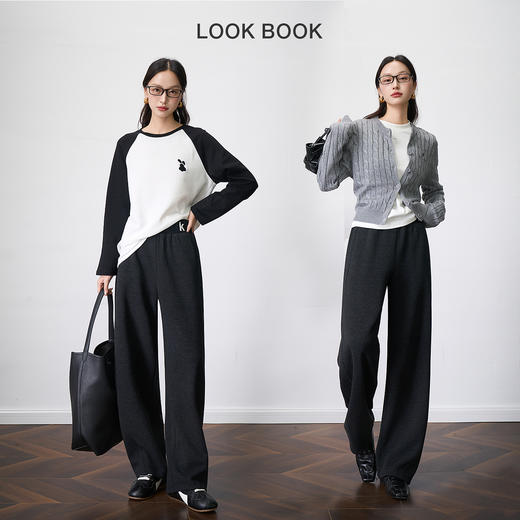 OLrain欧芮儿2025新款女秋季字母刺绣加厚针织休闲裤弯刀阔腿卫裤 商品图1