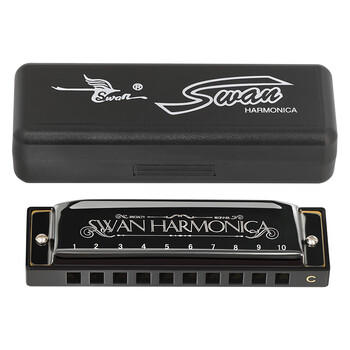 天鹅（SWAN）10孔布鲁斯口琴C调学生儿童初学者入门蓝调口琴乐器黑色 商品图4