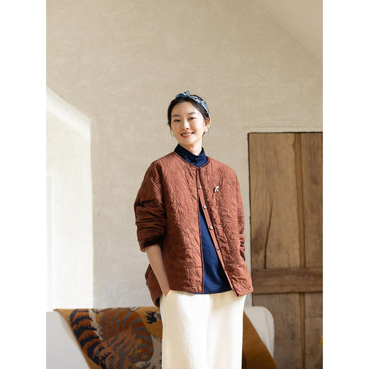 牧衣游原创 虎与花绗缝机绣60支棉衣外套宽松复古文艺棉服 云间客 商品图3