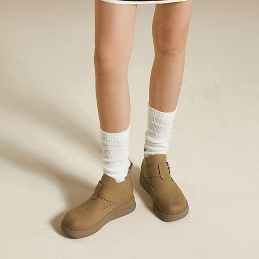 千百度厚底全包勃肯鞋女款秋冬新款增高美拉德平底真皮单鞋A25513122 商品图2