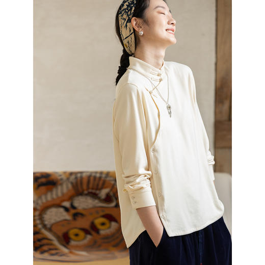 牧衣游原创 棉混纺衬衫新款百搭质朴文艺复古立领新中式开衫 七琪 商品图3