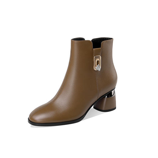 【预售5天】粗跟马丁靴女秋冬季新款真皮短靴子加绒英伦风高跟女靴DPJ&A6022 商品图4