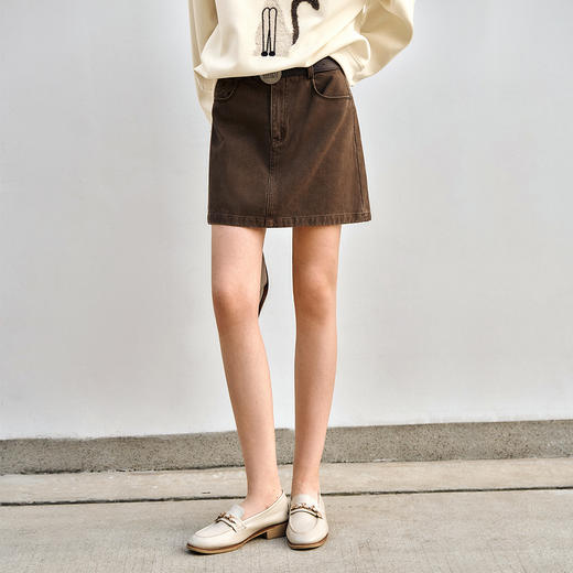OLrain欧芮儿咖色牛仔半身裙女春季2025年新款通勤百搭减龄短裙 商品图0