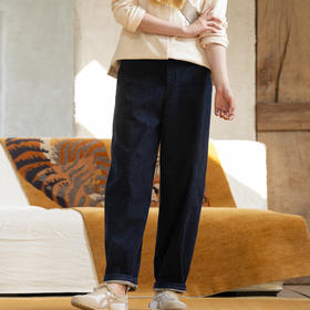 牧衣游原创 舒适棉绒感牛仔裤子女冬季新款百搭宽松休闲裤 橡木苔