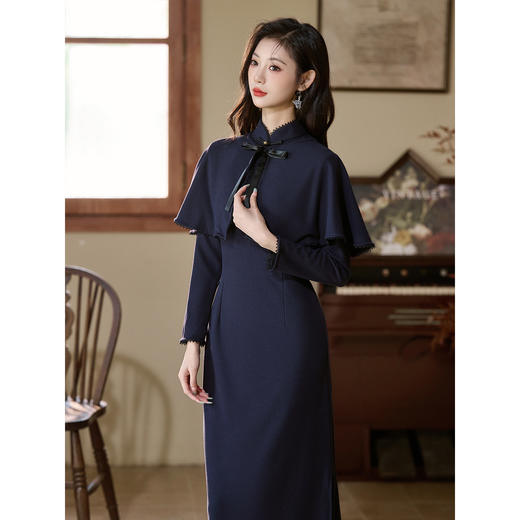 【倾城之恋】复古旗袍披肩套装，年轻日常大小姐斗篷连衣裙优雅淑女LSB4025 商品图3