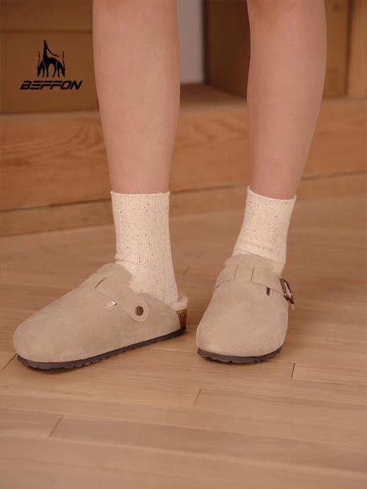 【云优选】BEFFON北风冬季软木博肯鞋，加绒保暖半拖包头鞋  真羊毛 厚牛皮 更健康 商品图2