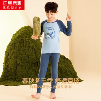 红豆居家（Hodohome）儿童秋衣秋裤男童纯棉7A级抑菌薄款圆领男孩保暖内衣套装115 140 商品图6