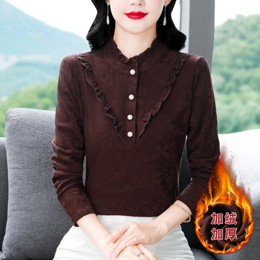 KQL 765G315加绒加厚三色半高领荷叶边打底衫妈妈装t恤 商品图0