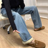 冬季新款加绒加厚直筒牛仔裤女大码胖mm高腰宽松显瘦窄版阔腿裤女 商品缩略图2
