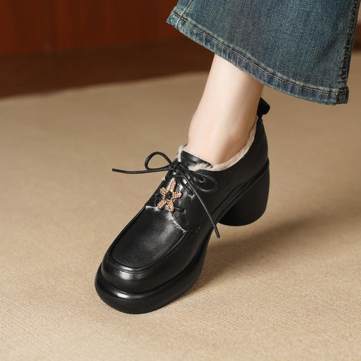 【预售5天】羊皮系带深口单鞋，英伦风圆头厚底粗跟乐福小皮鞋MLD&AM827 商品图2