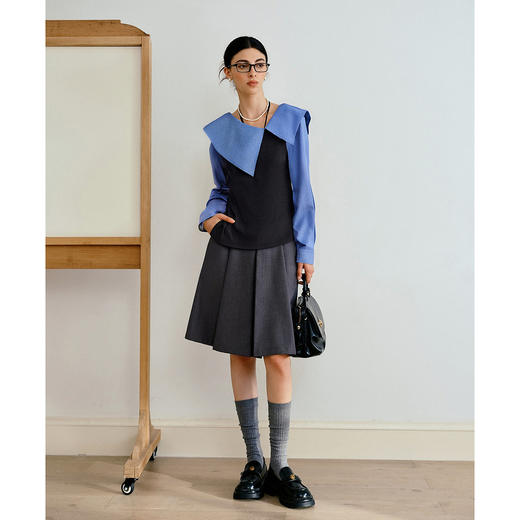 OLrain欧芮儿2025新款女秋季通勤假两件设计感格子套头长袖衬衫 商品图2