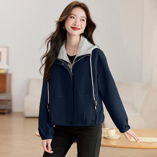 &F8658 XY2025年秋冬新款小外套短外套拼接款键帽夹克式宽松外套中年外套 商品图1