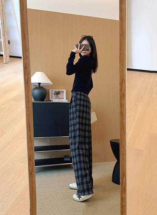 预售！对格工艺！一条过冬~！复古磨毛格纹裤加绒直筒阔腿裤 商品图13