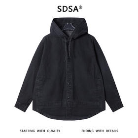 252220SDSA秋冬新款痞帅男装极简风纯色抽绳连帽纽衬衫百搭时尚开衫衬衣