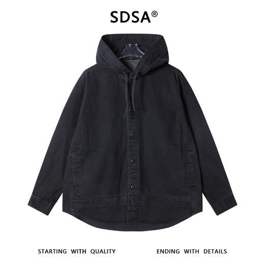 252220SDSA秋冬新款痞帅男装极简风纯色抽绳连帽纽衬衫百搭时尚开衫衬衣 商品图0