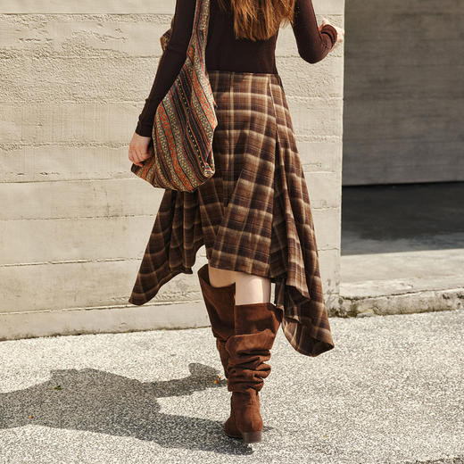 OLrain欧芮儿2025新款女冬季美拉德格子不规则设计感中腰半身裙 商品图3