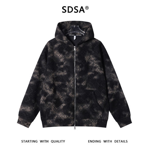 WT264SDSA男士秋冬新款痞帅男装复古扎染割破拉链连帽卫衣百搭开衫外套 商品图1