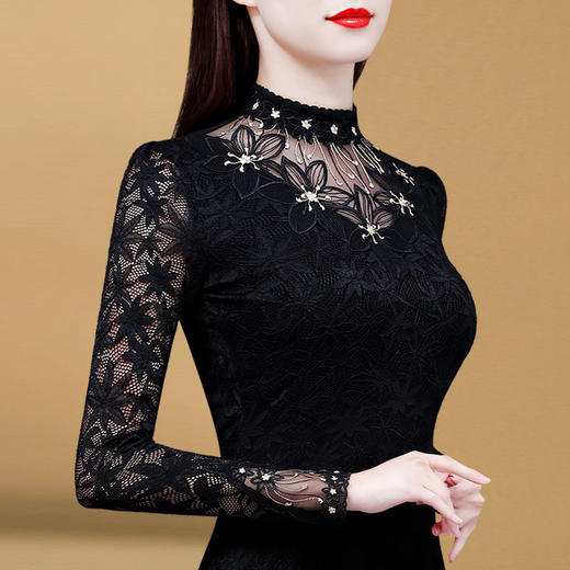 KQL 405H3337蕾丝打底衫时髦时尚洋气遮肚显瘦上衣 商品图3