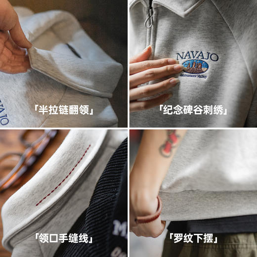 马登复古灰色翻领polo半拉链套头加绒加厚长袖保暖卫衣外穿女秋冬 商品图2