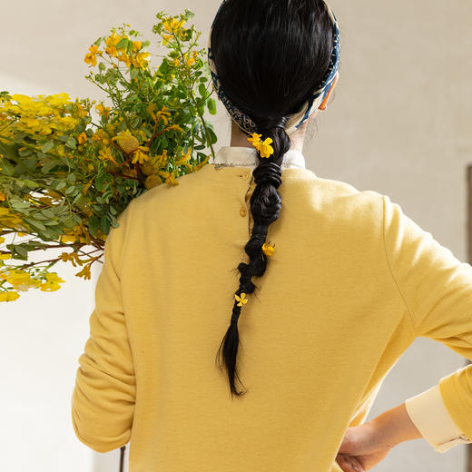 牧衣游原创 老虎与花手工刺绣纯棉T恤女冬季新款百搭长袖 林深云 商品图0