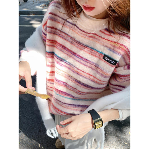 <曾小咸推荐>现货秒杀 ！微信超特价！韩系彩色撞色条纹毛衣 日常189.99 立减100 秒杀89.99！！ 商品图1