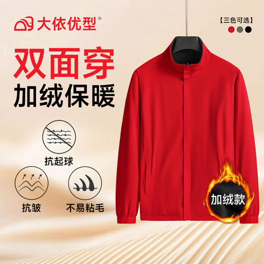 【双面两穿】【DK】大依优型大码男装秋冬双面穿加绒夹克摇粒绒立领休闲商务百搭长袖外套 商品图5