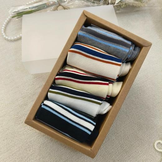 好好看！混纺拼色毛绒袜子 简约条纹中筒袜组合 商品图1