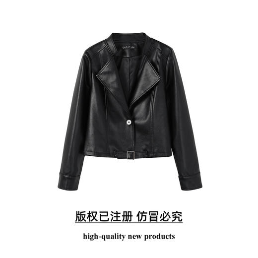 奢姿大码女装2025秋季时尚翻领皮衣胖妹妹个性简约百搭短款外套9953370352 商品图0